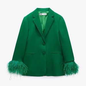 GREEN FEATHER CUFF BLAZER